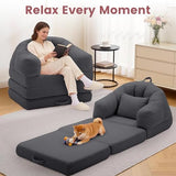 Korser Folding Sofa Bed, Convertible Sleeper Chair with Armrest, Floor Futon Couch with Pillow, Sleeper Single Chair for Adults, Couches for Living Room, Small Couches for Small Spaces,Grey Korser