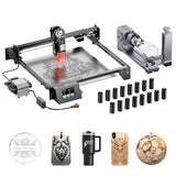 Longer RAY5 10W Laser Engraver with Air Assist Kit, 4-in-1 Rotary Roller, and 16 Pcs Raiser, Compressed Spot CNC, App Offline Control, DIY Engraving Tool for Metal/Glass/Wood. Longer