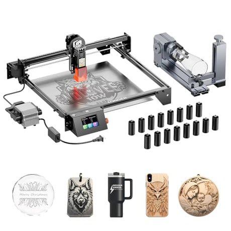 Longer RAY5 10W Laser Engraver with Air Assist Kit, 4-in-1 Rotary Roller, and 16 Pcs Raiser, Compressed Spot CNC, App Offline Control, DIY Engraving Tool for Metal/Glass/Wood. Longer