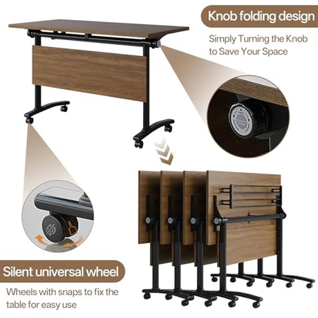 rzoizwko Modular Folding Conference Room Tables with Wheels, Flip Top Training Table System for Office & Classroom, Mobile Joinable Meeting Desks for Seminar & Collaboration Spaces rzoizwko