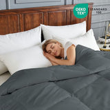Goose Feather Comforter Queen Size, Duvet Insert All Season Queen, Bed Comforter Quilted Hotel Luxury Fluffy 100% Cotton Blanket with 8 Corner Tabs, 90 x 90 Inch, Grey, Machine Washable Deodar
