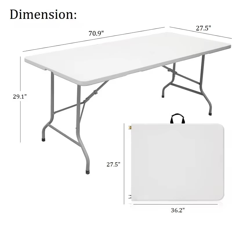 6ft Heavy Duty Folding Table with Handle Portable Plastic Foldable Table for Indoor/Outdoor Events, Camping, Parties, and More – Sturdy Steel Legs, Compact & Easy to Store Generic