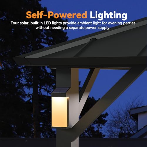 Modern Shade 10' x 10' Hardtop Gazebo Metal Gazebo Outdoor with 4 LED Lights Permanent Pavilion Hard Top Gazebo with Galvanized Steel Roof & Frame Patio Gazebo for Backyard, Deck, Garden, Lawn Modern Shade Outdoor Living Spaces