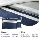 Finlonte Queen Comforter Set, Navy Blue Striped Luxurious Bedding Set, 100% Cotton Fluffy Cozy Comforter, Modern Minimalist Lightweight Quilted Comforter All Season, Navy Blue/Grey/White, 90"x90" Finlonte