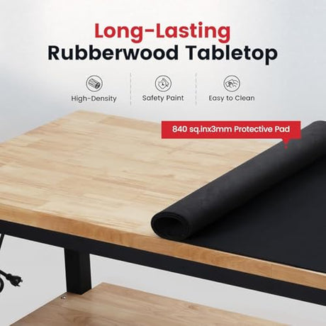 ENJOYWOOD 48 Inch Workbench for Garage Adjustable Height Work Bench with Under Table Shelf Pegboard Power Outlets Work Table for Woodworking, Home, Office, Workshop ENJOYWOOD