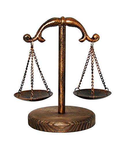 Owlgift Vintage Style Metal Libra Jewelry Tower Tray w/Wooden Base Cosmetic Organizer Storage, Lawyer Scale of Justice, Farmhouse Candleholder, Home Décor Antique Weight Balancing Scale – Bronze Owlgift