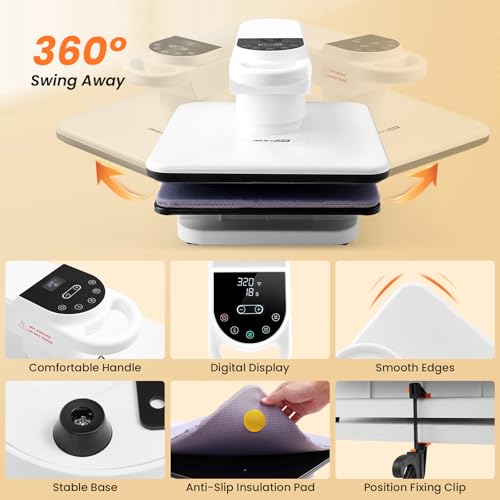 AKEYDIY NEW 15X15 Dual Auto Heat Press Machine for T-Shirts, 360° Swing Away Heat Press with Auto Press Release, Heat Up Fast (Two-Workstation) AKEYDIY