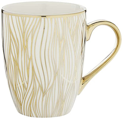 Matrix Gold Porcelain Gold-Plated Coffee Mug Set - Elegant 16 oz Luxury Coffee Mugs, Gold Trim Mug with Unique Designs, Premium White and Gold Accent Porcelain Tea Mug, Giftable Drinkware (6-Piece)