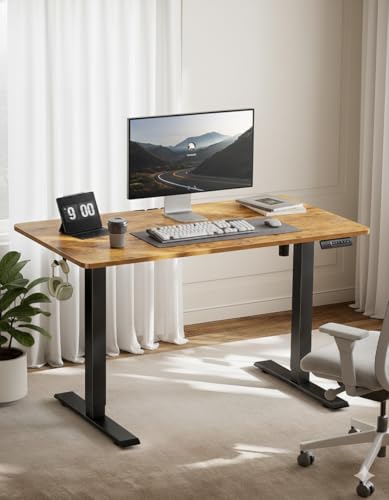 Marsail Electric Standing Desk – 48x24 Inch Height-Adjustable Home Office Computer Desk with 4 Memory Presets, Headphone Hook & Cable Organizer, Rustic Brown Marsail