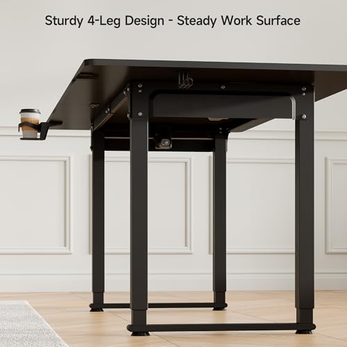 71x32 Inch Adjustable Standing Desk with 4 Legs, Stand-up Desk Features a Spacious Rectangular Top, Dual-Motor Lift, and Memory Presets (28-46Inch) for Home Offices or Computer Workstations, Black Lefurture