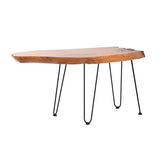 Hurrikom Natural Wood Coffee Table, Natural Wood Edge Contemporary Cocktail Table, Wood Tea Tables for Living Room with Metal Hairpin Legs,Wooden Flower Pot Holder Clear Lacquer Finish Hurrikom