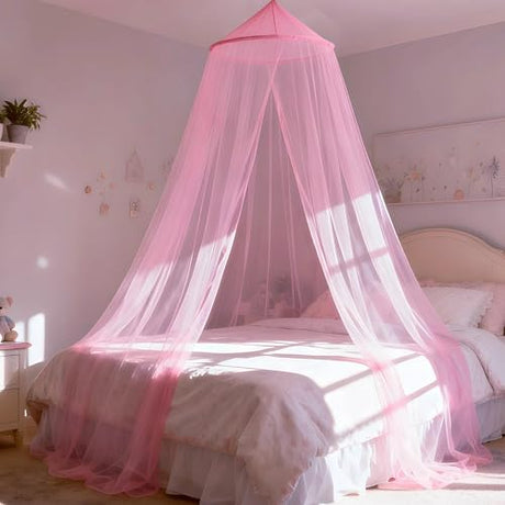 LionLively Pink Bed Canopy for Girls,Kids Princess Round Dome Bed Curtain, Dreamy Mosquito Netting for Girls, Bedroom Accessories, Ceiling Tent LionLively