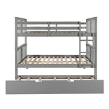 Merax Full Over Full Bunk Bed with Trundle, Convertible to Two Separate Beds, Solid Pine Wood Frame with Safety Guardrail & Headboard/Footboard, Sturdy Durable Design, No Box Spring Needed, Grey Merax