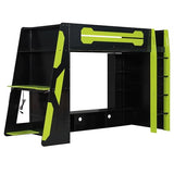 LUMISOL Twin Size Gaming Loft Bed with Desk, RGB LED Lights & Charging Stations, Wood Loft Bed Frame with Storage Bookshelves for Kids, Teens & Adults, Green + Black LUMISOL