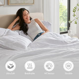 Madison Park Essentials Striped Comforter Set Twin XL, 5 Pieces Modern Minimalist Jacquard Bedding Set for All Season, Bed in A Bag with Sheet Set and Soft Brushed Reverse, Lightweight White Madison Park Essentials
