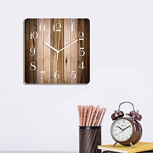 ArtSocket Wooden Wall Clock Silent Non-Ticking, Brown Wood Barn Board Pine Plank Retro Square Rustic Coastal Wall Clocks Decor for Home Kitchen Living Room Office, Battery Operated(12 Inch) - WoodArtSupply