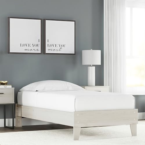 Signature Design by Ashley Socalle Casual Farmhouse Platform Bed Frame, Twin, Natural Beige Signature Design by Ashley