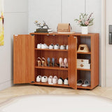 Giantex Wood Shoe Cabinet with Doors, Freestanding Shoe Rack Cabinet with 3-Level Adjustable Open Shelves, Modern Wooden Shoe Storage Cabinet for Entryway, Hallway, Closet, Living Room (Natural) Giantex