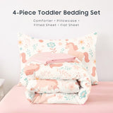 Wake In Cloud - Toddler Bedding Set for Girls, Cute Unicorn Floral Botanical, 4 Pieces Soft Crib Bed Set Including Comforter, Sheets and Pillowcase, Light Cream Wake In Cloud