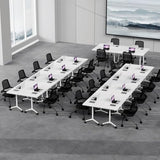 AKSOUDEW Folding Conference Table, Rectangular Conference Room Tables, Mobile Modular Training Table, Solid Steel Frame,Thickened Panel,for Schools,Meeting Room and Offices (4PCS, 71in) AKSOUDEW