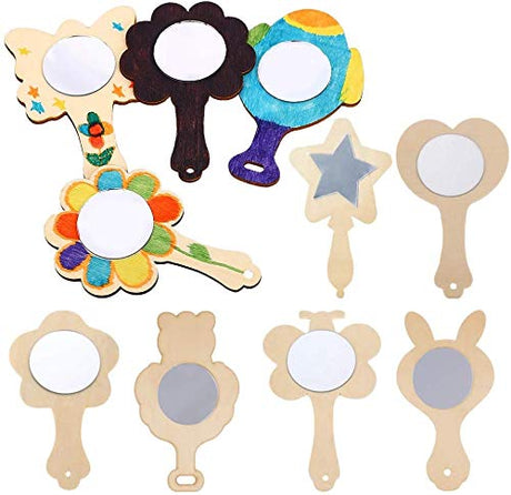 Vankcp 27pcs Creative DIY Wooden Mirror Mini Wooden Craft Painting Princess Unfinished Mirror for DIY Handmade Craft Party Decorations Vankcp