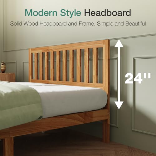 Novilla Queen Bed Frame with Headboard, Solid Wood Bed Frame Foundation with Wood Slat Support, No Box Spring Needed, Easy Assembly, Oak Novilla