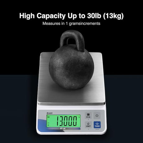 Polit Digital Kitchen Scale KT-66 30lb/13kg｜0.05oz/1g Precision Food Scale with LCD Display｜Battery or Plug-in｜Stainless Steel Top｜Grams, Ounces, Pounds｜5 Units for Baking, Farming & Shipping Scale POLIT