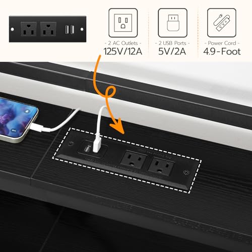 HOOBRO Queen Size Upholstered Headboard, Storage Headboard with Charging Station and Adjustable LED Lights, 2 Standard Outlets and 2 USB Ports, Queen Headboard Only, Easy Assembly, Black and Gray HOOBRO