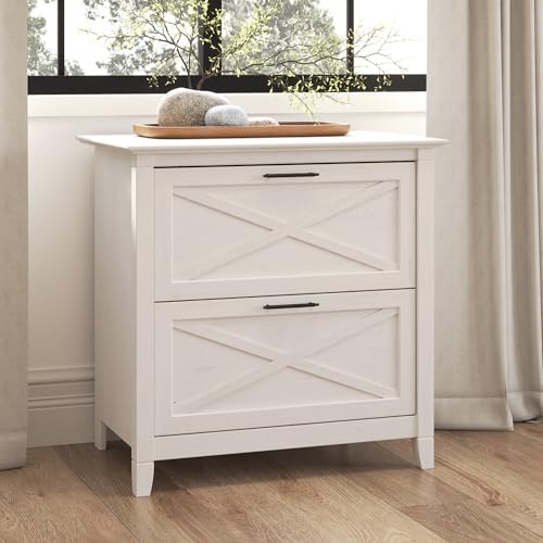 Bush Furniture Key West 2 Lateral File Cabinet | Document Storage for Home Office | Accent Chest with Drawers, Casual, Linen White Oak