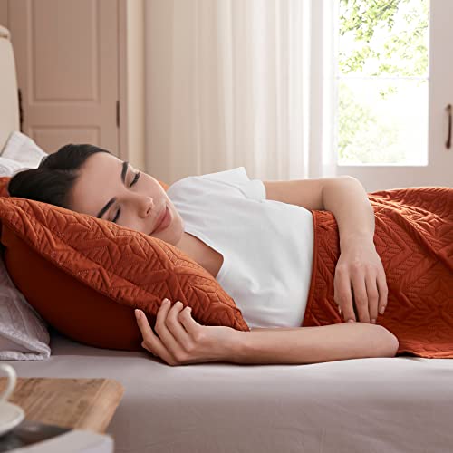 LEAONME Full/Queen Quilt Set 3 Pieces, Lightweight Burnt Orange/Rust Bedspread-90''x98'', Soft Microfiber Summer Quilt, Luxurious Warm Coverlet Set for All Seasons (Includes 1 Quilt, 2 Shams) LEAONME