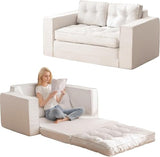 YOSHOOT Loveseat Sleeper Sofa,55" Convertible Sofa Bed Couch Futon Couches for Living Room,3-in-1 Pull Out Floor Couch with Backrest and Pillows, White YOSHOOT