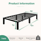 Novilla Twin Bed Frame, 12 Inch Metal Platform Bed Frame Twin Size with Storage Space Under Bed, Heavy Duty Steel Slat Support, Easy Assembly, No Box Spring Needed Novilla