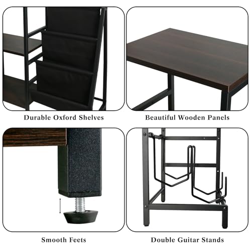 EASTROCK Guitar Stand & Record Player Table - 3-Tier Vinyl Record Storage for Acoustic, Electric Guitar, Bass, Speaker, Amp EASTROCK