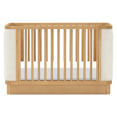 Babyletto Bondi Boucle 4-in-1 Convertible Crib with Toddler Bed Conversion Kit in Honey with Ivory Boucle, Greenguard Gold Certified