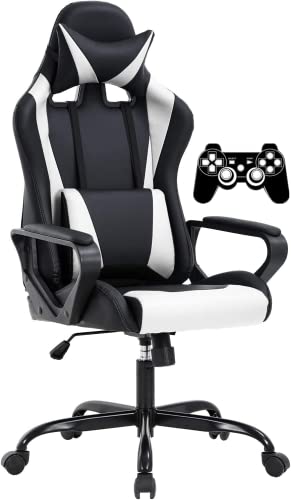 Gaming Chair Office Chair High-Back Ergonomic Video Game Chairs for Kids Teen Adult Height Adjustable Reclining Computer Chair with Lumbar Support Armrest Headrest Game Chair - White BSTOPHKL