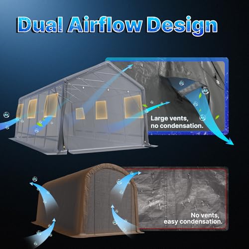 ADVANCE OUTDOOR 13x20 ft Carport 2 Roll up Doors & Vents Outdoor Portable Storage Shelter Garage Tent for Vehicle Boat Truck Anti-UV Snow Resistant Waterproof, Gray ADVANCE OUTDOOR
