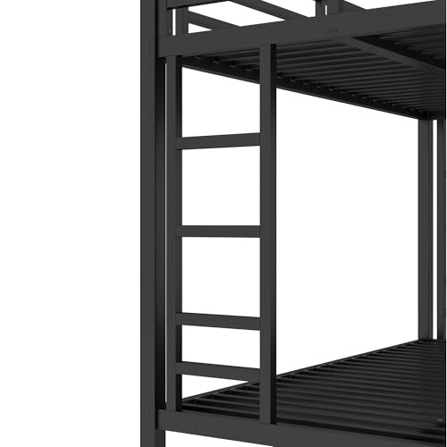 Bellemave Twin Over Full Bunk Bed with Ladders, Metal Bunk Beds Frame with Full-Length Guardrails, Heavy-Duty Bunkbed for Bedroom, Guest Room, Dorms, Noise-Reduce and No Spring Box Needed, Black Bellemave