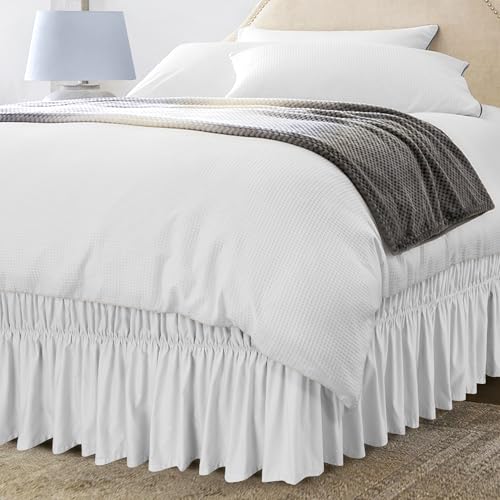 Utopia Bedding Full Elastic Bed Ruffle - Easy Wrap Around Ruffle - Microfiber Bed Skirt with Adjustable Elastic Belt 16 Inch Tailored Drop - Hotel Quality Bedskirt, Fade Resistant (Full, White) Utopia Bedding