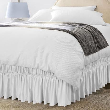 Utopia Bedding Full Elastic Bed Ruffle - Easy Wrap Around Ruffle - Microfiber Bed Skirt with Adjustable Elastic Belt 16 Inch Tailored Drop - Hotel Quality Bedskirt, Fade Resistant (Full, White) Utopia Bedding