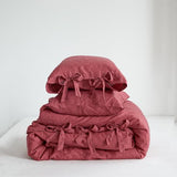 Simple&Opulence 100% French Linen Duvet Cover Set, 3 Pieces Belgian Flax Breathable Bedding, King Size 104''x92'' (1 Comforter Cover+2 Pillowshams) with Tie Closure Style, Red Simple&Opulence