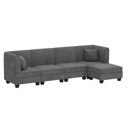 Vongrasig 5 Pieces Sectional Couch Modular Sofa with Reversible Chaise 116" Velvet L-Shaped Couch Sofa 4-seat Modular Large Sectional Couch with Ottoman for Living Room, Upholstered Cushion (Grey)