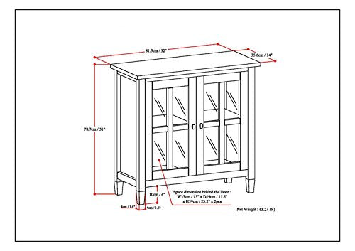 SIMPLIHOME Warm Shaker SOLID WOOD 32 inch Wide Rustic Low Storage Cabinet in Tobacco Brown, with 2 Adjustable Shelves, Tempered Glass Door - WoodArtSupply