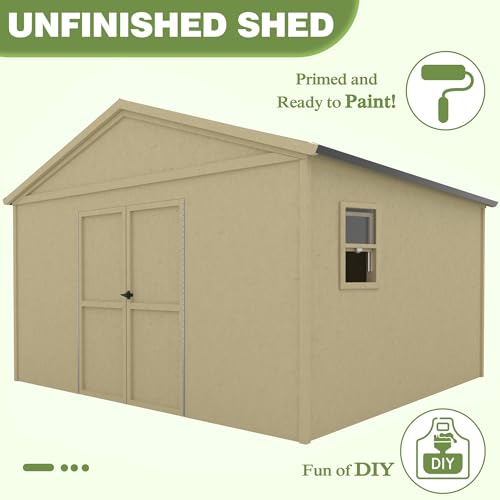 MUPATER 10 ft x 12 ft Outdoor Wood Shed with Metal Roof, Lean-to Storage shed Garden Furniture Tools with Lockable Door and Vents for Garden, Patio - WoodArtSupply