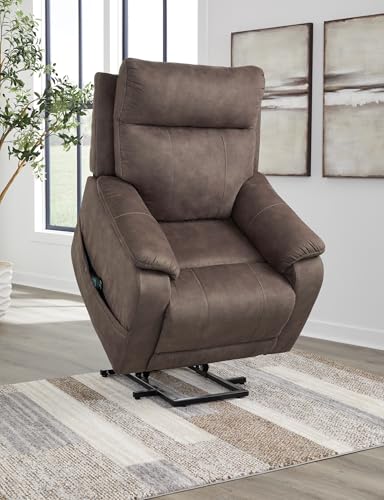Signature Design by Ashley Crestmeade Modern Dual Motor Power Lift Recliner with Adjustable Backrest, USB Ports, Heat and Massage Function, Dark Brown Signature Design by Ashley