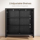 SICOTAS Sideboard Buffet Storage Cabinet - Boho Rattan Credenza Coffee Bar Cabinet with Large Storage, Farmhouse Console Buffet Table for Kitchen Living Room Entryway - 2 Black Pieces SICOTAS