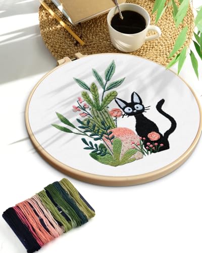 TINDTOP Embroidery Kit for Beginners Adult, Cat Embroidery Kit for Beginners Include Embroidery Cloth Hoops Threads for Craft Lover Hand Stitch with Embroidery Skill Techniques TINDTOP