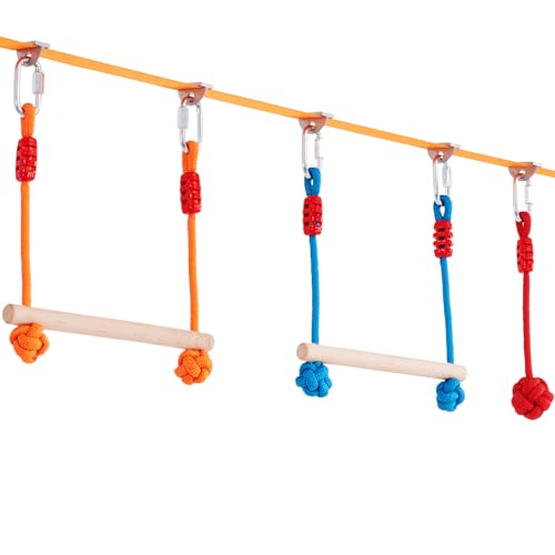 VEVOR Ninja Warrior Obstacle Course for Kids, 2 x 60 ft Weatherproof Slacklines, 500lbs Weight Capacity Monkey Line, Outdoor Playset Equipment, Backyard Toys Training Equipment Set with 14 Obstacles VEVOR