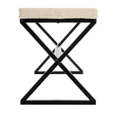 Household Essentials Harper Metal Bench with Boucle Upholstered Cushion, Cream and Black Household Essentials