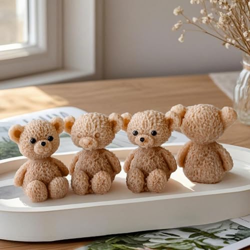 SENCCO Silicone Candle Molds, 3D Charming Bear Scented Candle Mold, Cozy Atmosphere Design, Odorless, BPA Free, Cute Animal Silicone Molds for Candle Making, DIY, Resin, Wax, Soap, Chocolate Etc
