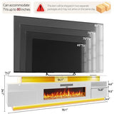 FJTJBSI 70" Fireplace TV Stand with 36" Electric Fireplace Entertainment Center with Charging Station and LED Light Console Table for Television up to 80 inch with Storage for Living Room FJTJBSI